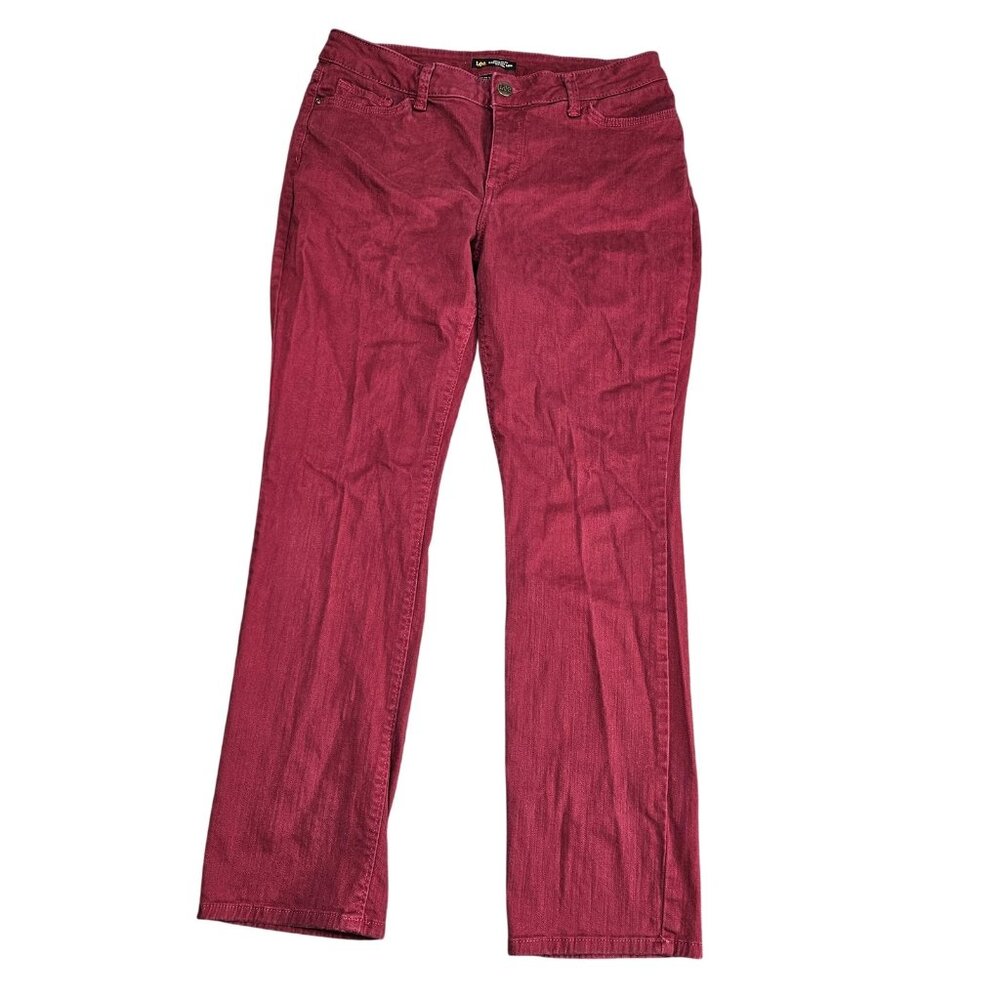 Lee Secretly Shapes Straight Leg Jeans Womens‎ 12 Red Mid Rise Stretch Denim
